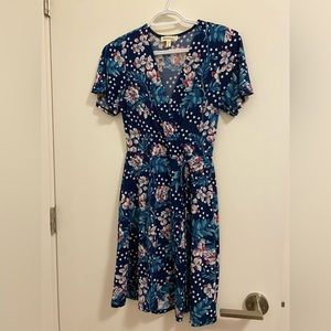 floral v neck tea dress with tie waist